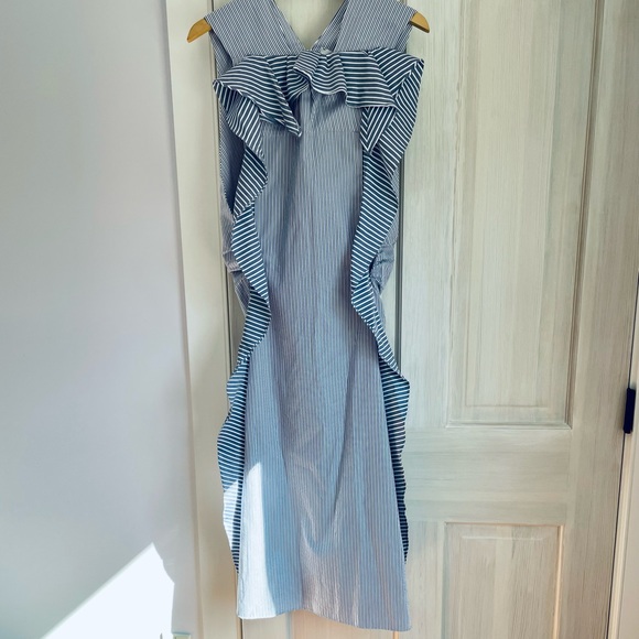 Carven blue pinstripe 100% cotton dress. Ruffled. Beautiful & comfortable. EU36 - Picture 6 of 14